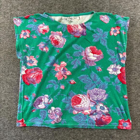 Vintage green floral cropped boxy tee Roses retro boho cottage tank Russ Petites - Picture 1 of 3